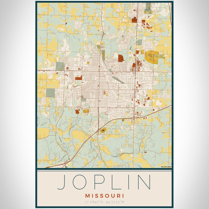Joplin Missouri Map Print Portrait Orientation in Woodblock Style With Shaded Background