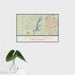 16x24 Jordan Lake North Carolina Map Print Landscape Orientation in Woodblock Style With Tropical Plant Leaves in Water