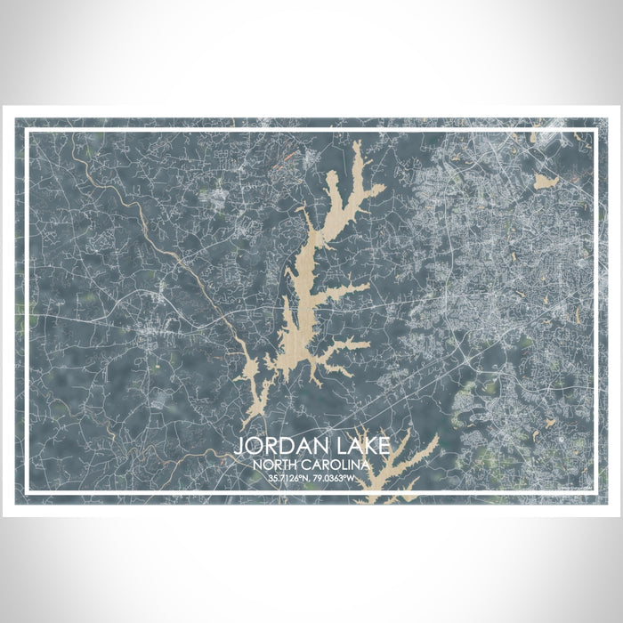 Jordan Lake North Carolina Map Print Landscape Orientation in Afternoon Style With Shaded Background