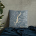 Custom Jordan Lake North Carolina Map Throw Pillow in Afternoon on Bedding Against Wall