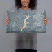 Person holding 20x12 Custom Jordan Lake North Carolina Map Throw Pillow in Afternoon