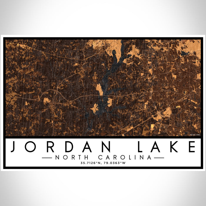 Jordan Lake North Carolina Map Print Landscape Orientation in Ember Style With Shaded Background