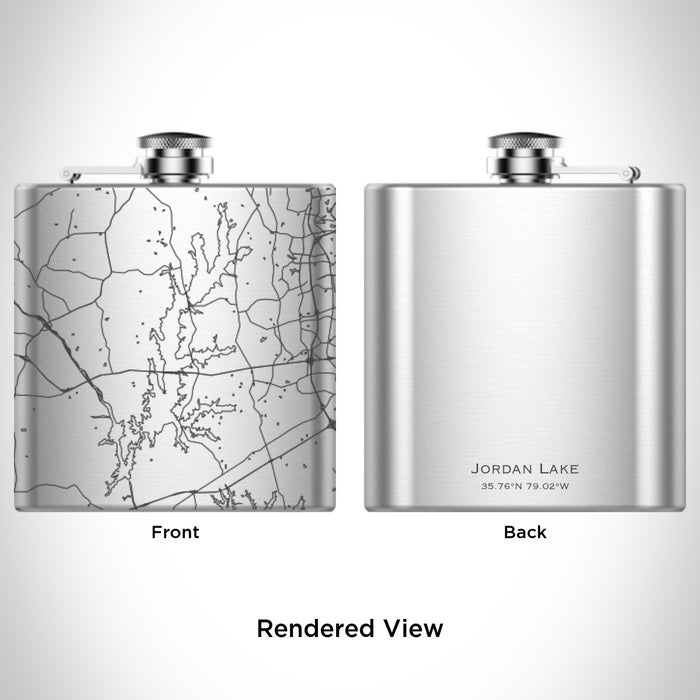 Rendered View of Jordan Lake North Carolina Map Engraving on 6oz Stainless Steel Flask