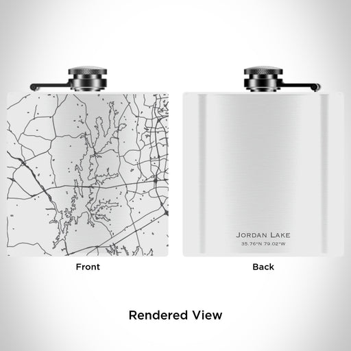 Rendered View of Jordan Lake North Carolina Map Engraving on 6oz Stainless Steel Flask in White