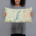 Person holding 20x12 Custom Jordan Lake North Carolina Map Throw Pillow in Woodblock