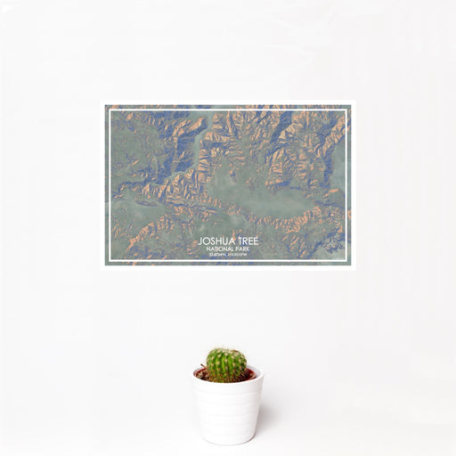 12x18 Joshua Tree National Park Map Print Landscape Orientation in Afternoon Style With Small Cactus Plant in White Planter