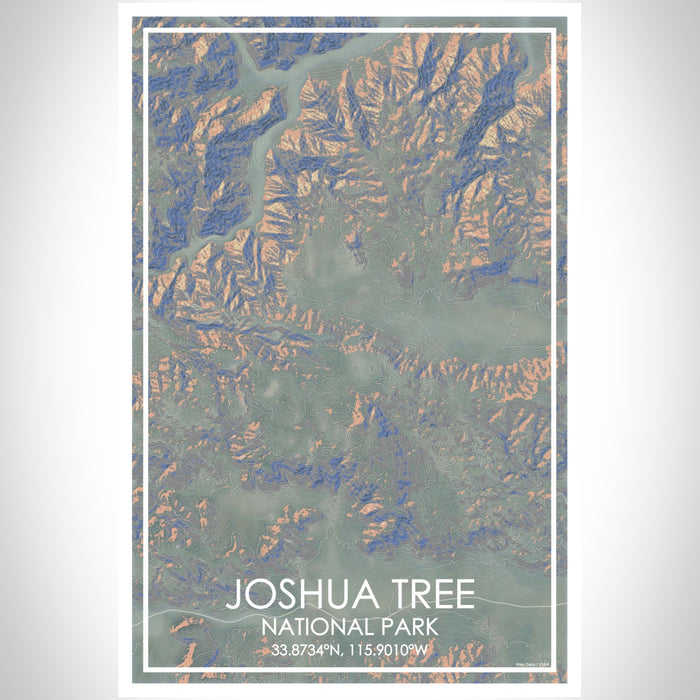 Joshua Tree National Park Map Print Portrait Orientation in Afternoon Style With Shaded Background