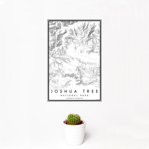 12x18 Joshua Tree National Park Map Print Portrait Orientation in Classic Style With Small Cactus Plant in White Planter