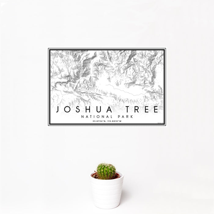12x18 Joshua Tree National Park Map Print Landscape Orientation in Classic Style With Small Cactus Plant in White Planter