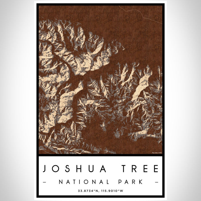Joshua Tree National Park Map Print Portrait Orientation in Ember Style With Shaded Background