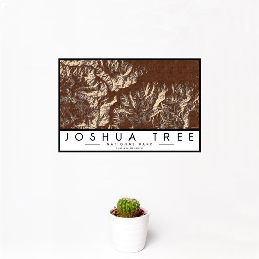 12x18 Joshua Tree National Park Map Print Landscape Orientation in Ember Style With Small Cactus Plant in White Planter