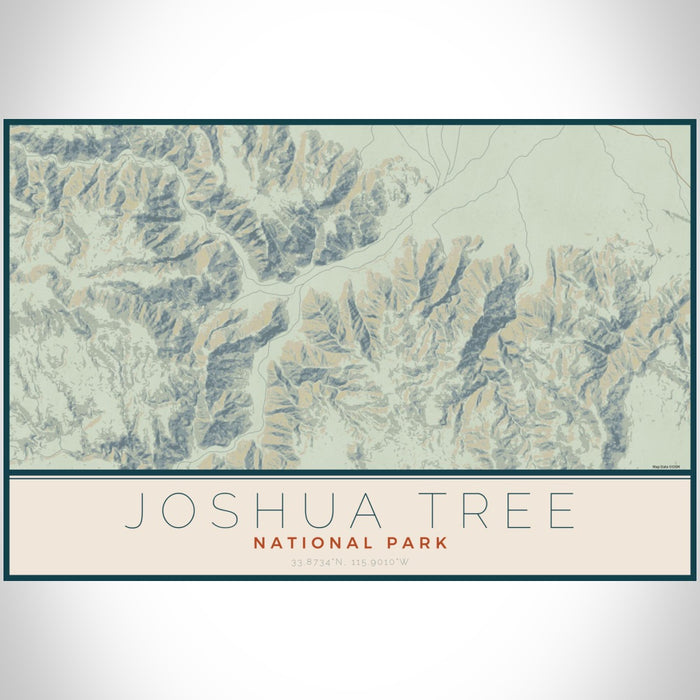 Joshua Tree National Park Map Print Landscape Orientation in Woodblock Style With Shaded Background