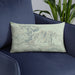 Custom Joshua Tree National Park Map Throw Pillow in Woodblock on Blue Colored Chair