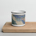 Front View Custom Juneau Alaska Map Enamel Mug in Afternoon on Cutting Board