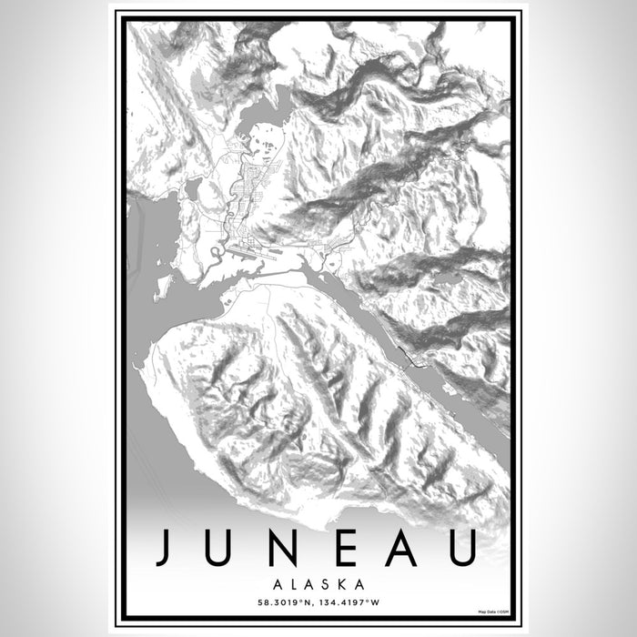 Juneau Alaska Map Print Portrait Orientation in Classic Style With Shaded Background