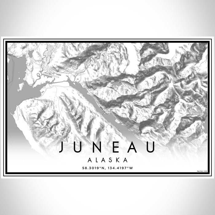 Juneau Alaska Map Print Landscape Orientation in Classic Style With Shaded Background