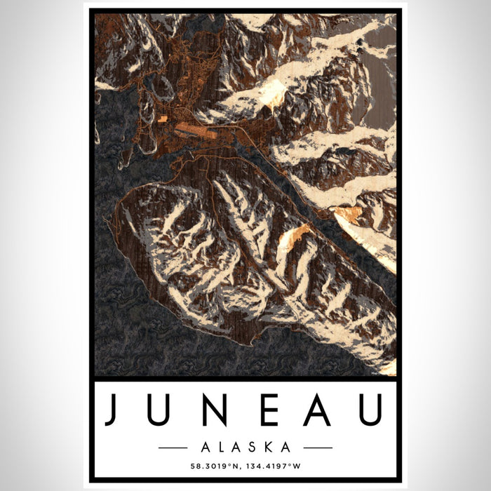Juneau Alaska Map Print Portrait Orientation in Ember Style With Shaded Background