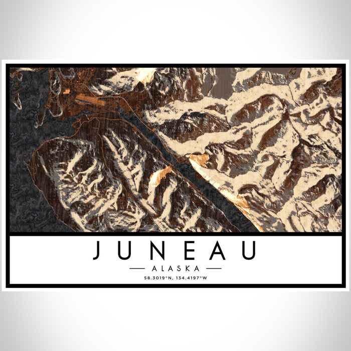Juneau Alaska Map Print Landscape Orientation in Ember Style With Shaded Background