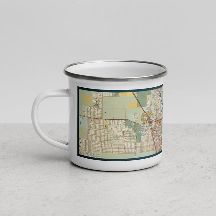 Left View Custom Jupiter Florida Map Enamel Mug in Woodblock