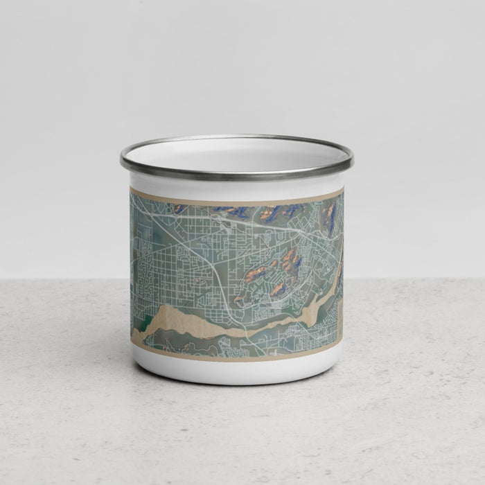 Front View Custom Jurupa Valley California Map Enamel Mug in Afternoon