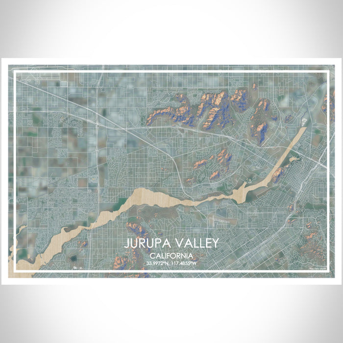 Jurupa Valley California Map Print Landscape Orientation in Afternoon Style With Shaded Background