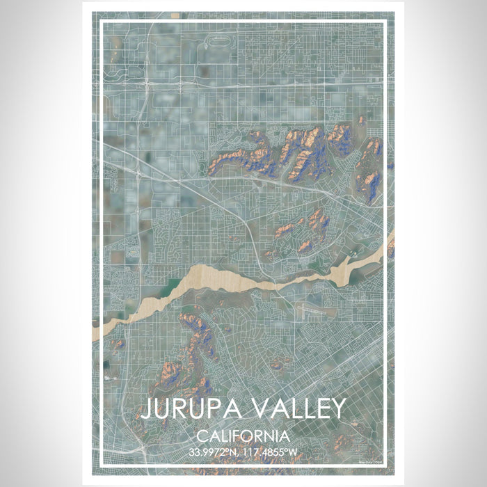 Jurupa Valley California Map Print Portrait Orientation in Afternoon Style With Shaded Background