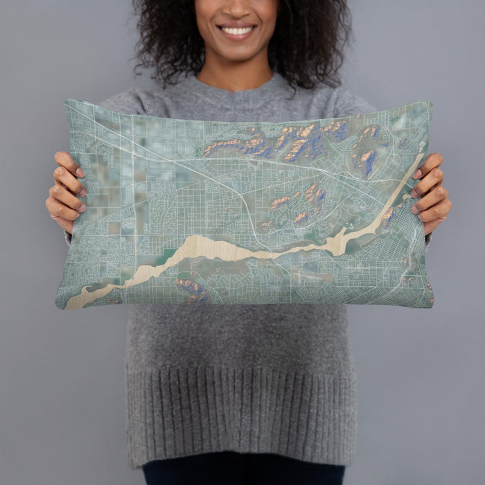 Person holding 20x12 Custom Jurupa Valley California Map Throw Pillow in Afternoon