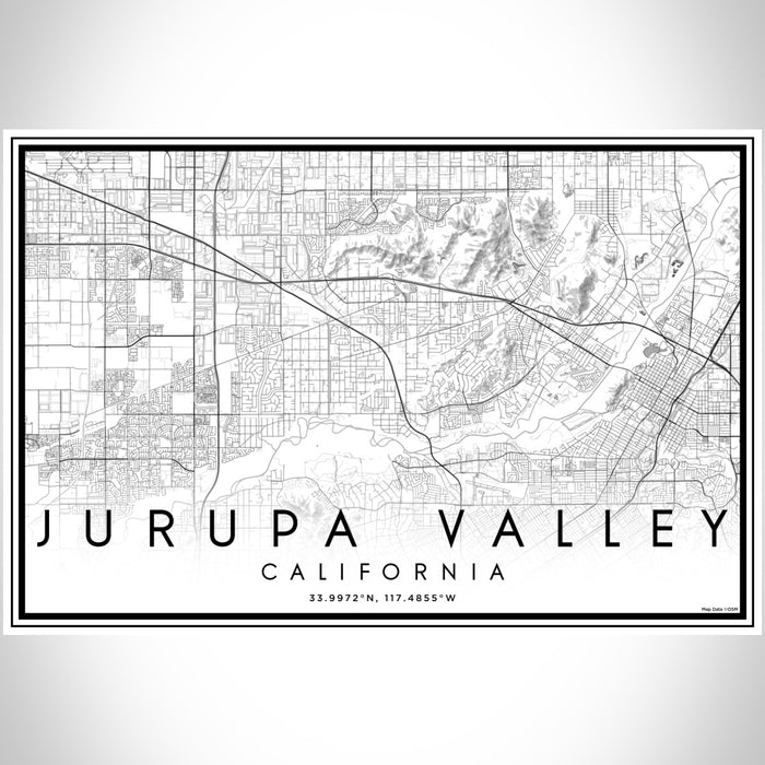 Jurupa Valley California Map Print Landscape Orientation in Classic Style With Shaded Background
