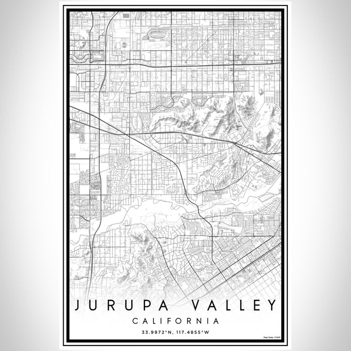 Jurupa Valley California Map Print Portrait Orientation in Classic Style With Shaded Background