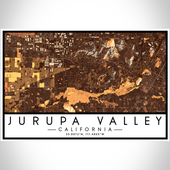 Jurupa Valley California Map Print Landscape Orientation in Ember Style With Shaded Background