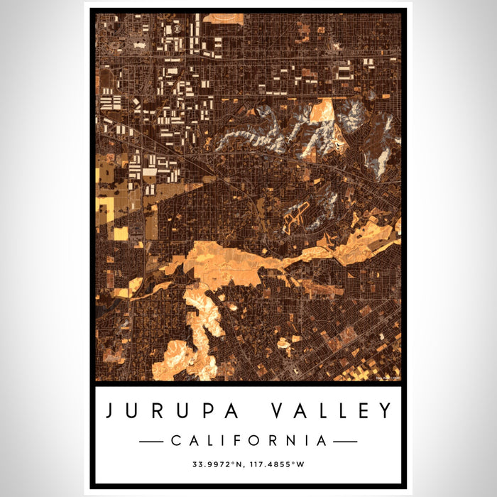 Jurupa Valley California Map Print Portrait Orientation in Ember Style With Shaded Background