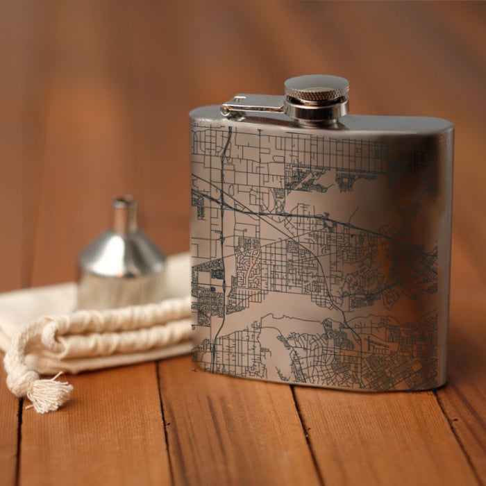 Jurupa Valley California Custom Engraved City Map Inscription Coordinates on 6oz Stainless Steel Flask