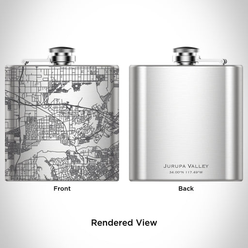 Rendered View of Jurupa Valley California Map Engraving on 6oz Stainless Steel Flask