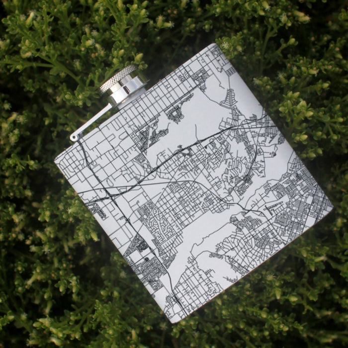 Jurupa Valley California Custom Engraved City Map Inscription Coordinates on 6oz Stainless Steel Flask in White