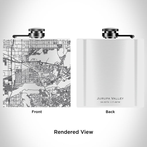 Rendered View of Jurupa Valley California Map Engraving on 6oz Stainless Steel Flask in White