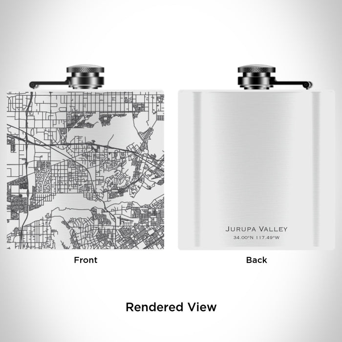Rendered View of Jurupa Valley California Map Engraving on 6oz Stainless Steel Flask in White