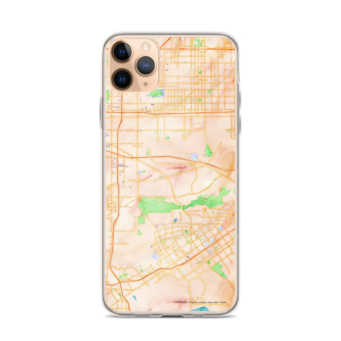 Custom iPhone 11 Pro Max Jurupa Valley California Map Phone Case in Watercolor