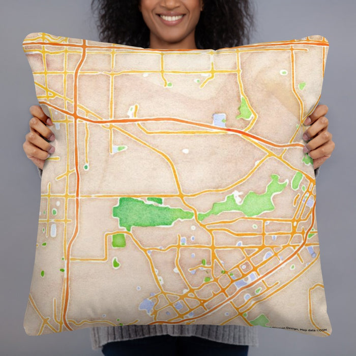 Person holding 22x22 Custom Jurupa Valley California Map Throw Pillow in Watercolor