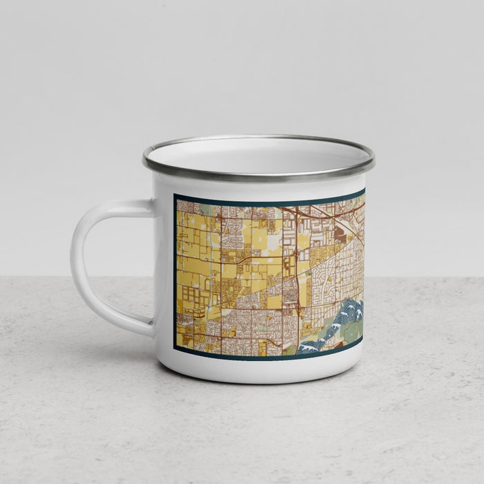 Left View Custom Jurupa Valley California Map Enamel Mug in Woodblock