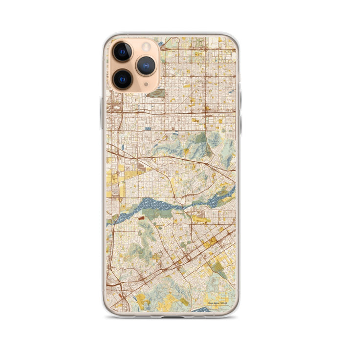 Custom iPhone 11 Pro Max Jurupa Valley California Map Phone Case in Woodblock