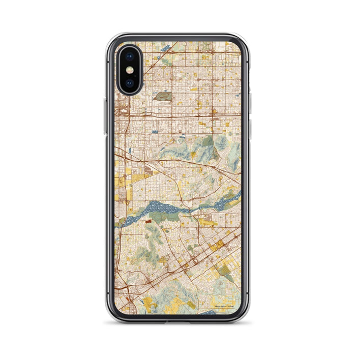 Custom iPhone X/XS Jurupa Valley California Map Phone Case in Woodblock