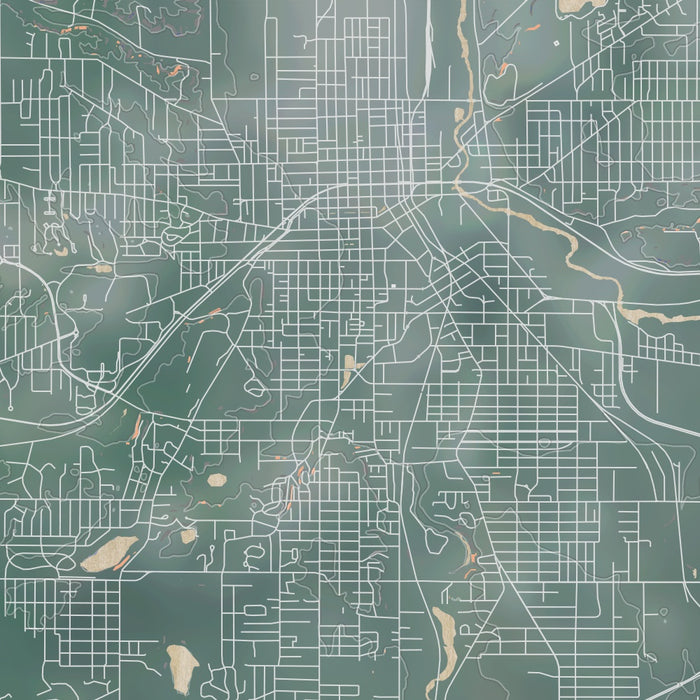 Kalamazoo Michigan Map Print in Afternoon Style Zoomed In Close Up Showing Details