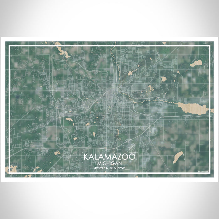 Kalamazoo Michigan Map Print Landscape Orientation in Afternoon Style With Shaded Background