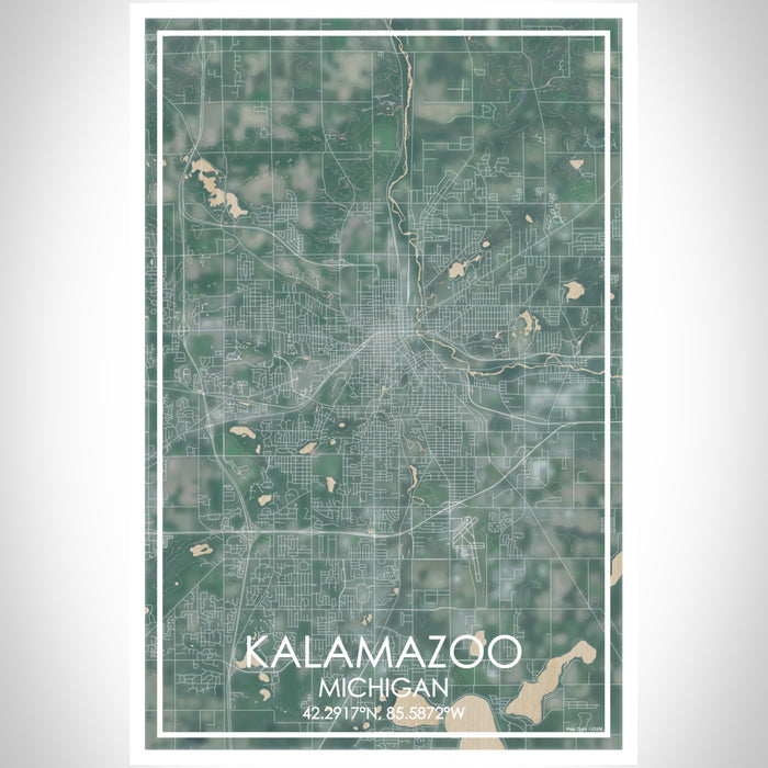 Kalamazoo Michigan Map Print Portrait Orientation in Afternoon Style With Shaded Background