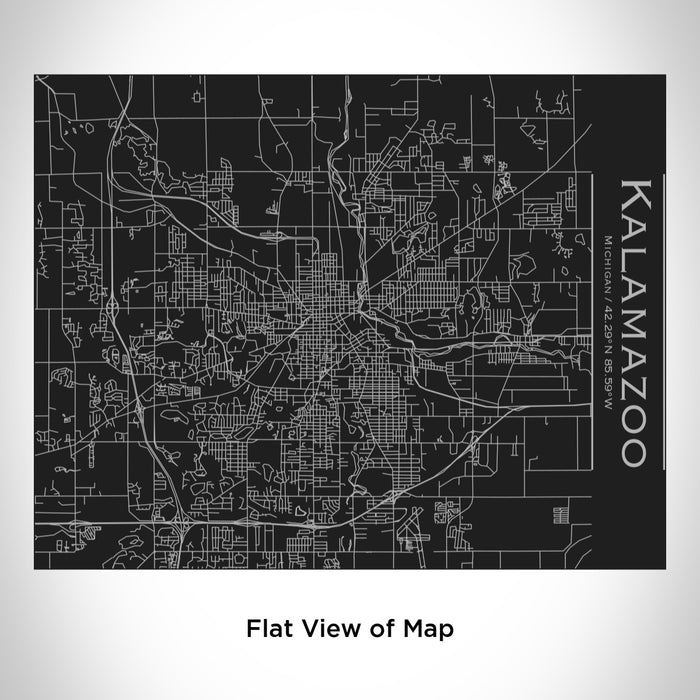 Rendered View of Kalamazoo Michigan Map Engraving on 20oz Stainless Steel Insulated Bottle with Bamboo Top in Black