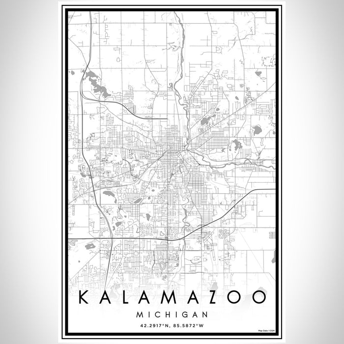 Kalamazoo Michigan Map Print Portrait Orientation in Classic Style With Shaded Background