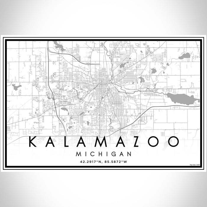 Kalamazoo Michigan Map Print Landscape Orientation in Classic Style With Shaded Background