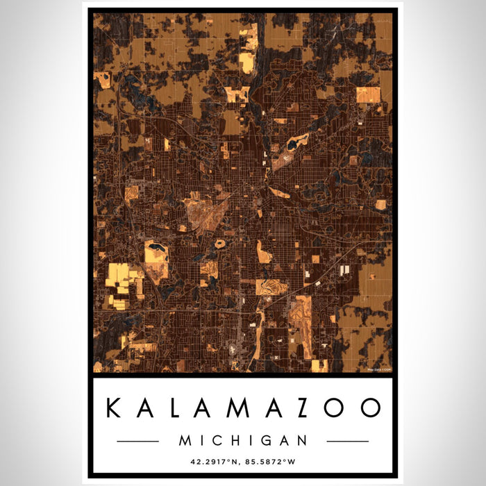 Kalamazoo Michigan Map Print Portrait Orientation in Ember Style With Shaded Background