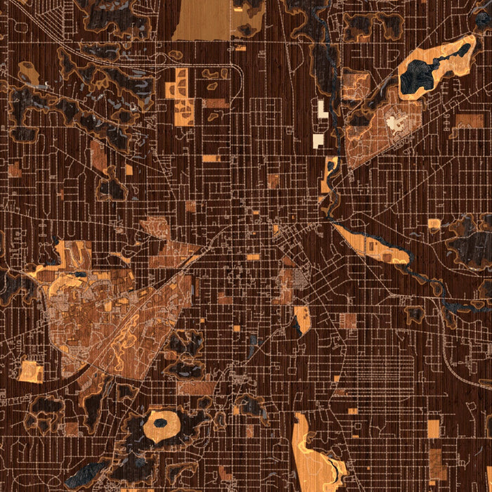 Kalamazoo Michigan Map Print in Ember Style Zoomed In Close Up Showing Details