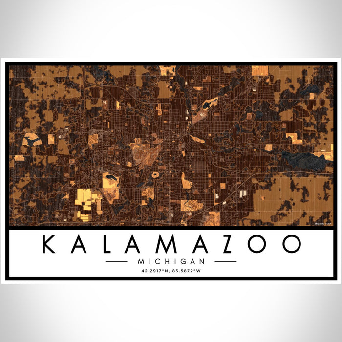 Kalamazoo Michigan Map Print Landscape Orientation in Ember Style With Shaded Background